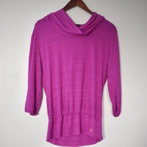 Adidas climalite marled pink funnel neck hooded peplum shirt with 3/4 sleeves